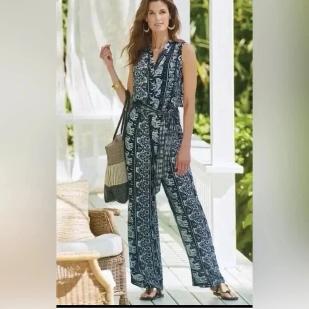 Soft Surroundings | Sydney Paisley & Elephant One Piece Jumpsuit Women’s Size L